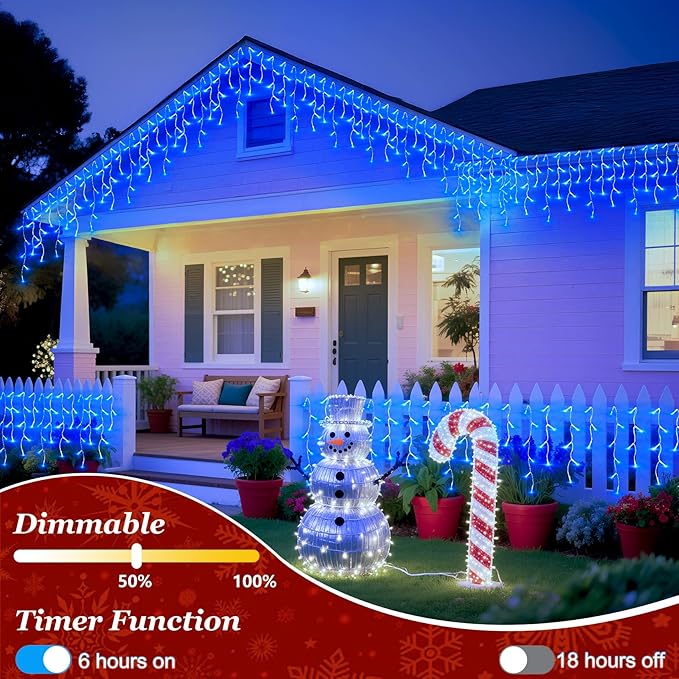 1620 LED 164ft Outdoor Christmas Lights, 12 Modes Dimmable Curtain String Lights with 360 Drops, Waterproof Twinkle Fairy Lights with Timer for Bedroom Window Holiday Wedding Xmas Decor, Blue