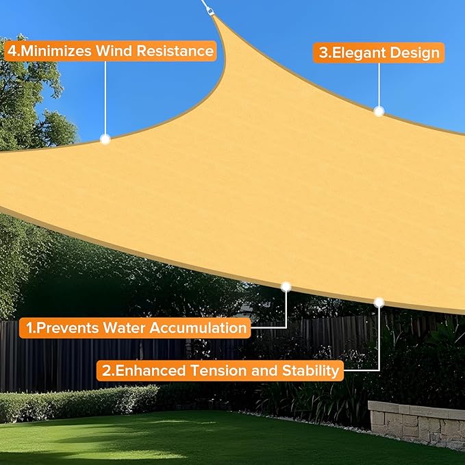 Artpuch Sun Shade Sail, 16'X20' Sand Rectangular, Curved Edged Commercial Grade 185GSM Permeable Outdoor Shade Cloth for Deck, Backyard, Patio (Custom Sizes Made)