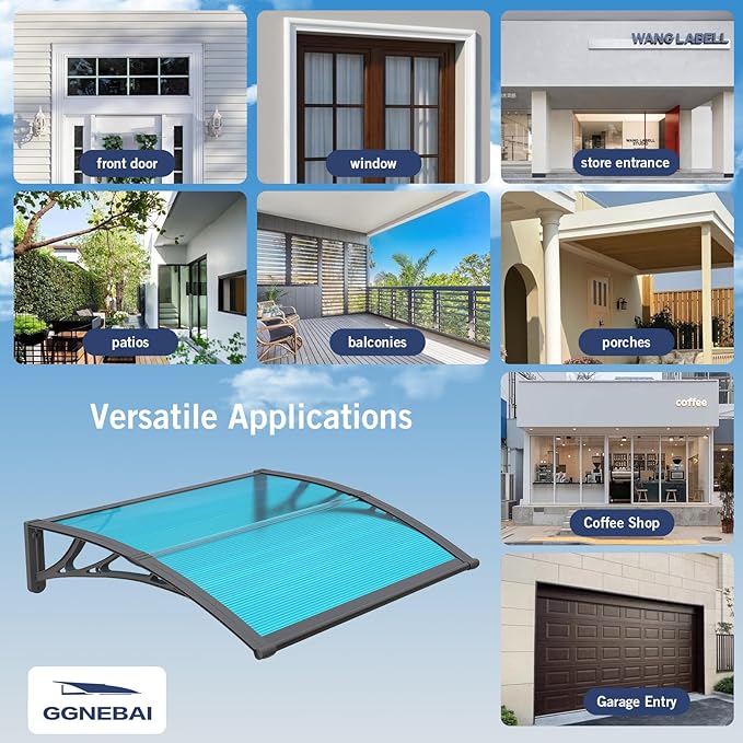 Awning for Door Entrance,32x40 inches Window Awnings for Doors Canopy Polycarbonate Cover Patio Door Awning UV Rain Snow Sunlight Protection Hollow Shee