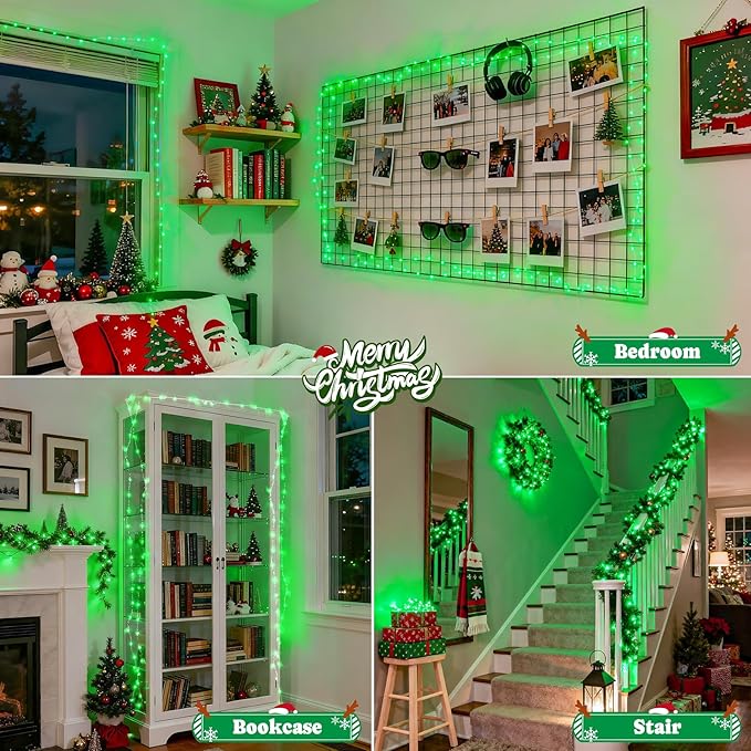JMEXSUSS 2 Pack Green Fairy Lights Battery Operated, Total 200 LED 66ft Twinkle String Lights with Remote, 8 Modes Christmas Lights for Tree Wreath Fireplace Indoor Outdoor Halloween Xmas Decor