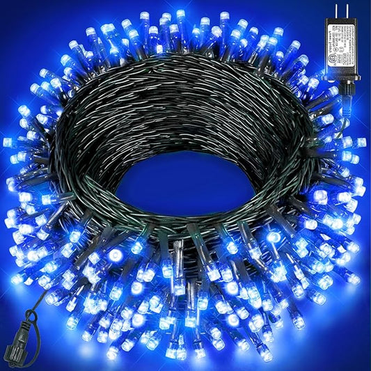Blue Christmas Lights Outdoor, 80FT 240 LED Christmas Tree Lights Waterproof Plug in, 8 Modes Connectable Christmas Decorations Green Wire for Indoor Home Patio Garden Xmas Tree Party
