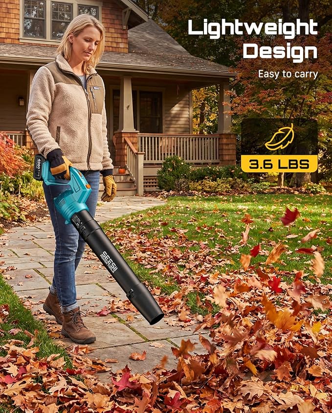 SEESII Leaf Blower Cordless, Rotated 180¡Æ Electric Leaf Blower with 2 * 4.0Ah Batteries and Charger, 550CFM 150MPH Lightweight Blower with 5 Speed Mode for Lawn Care, Yard, Patio & Outdoor Use