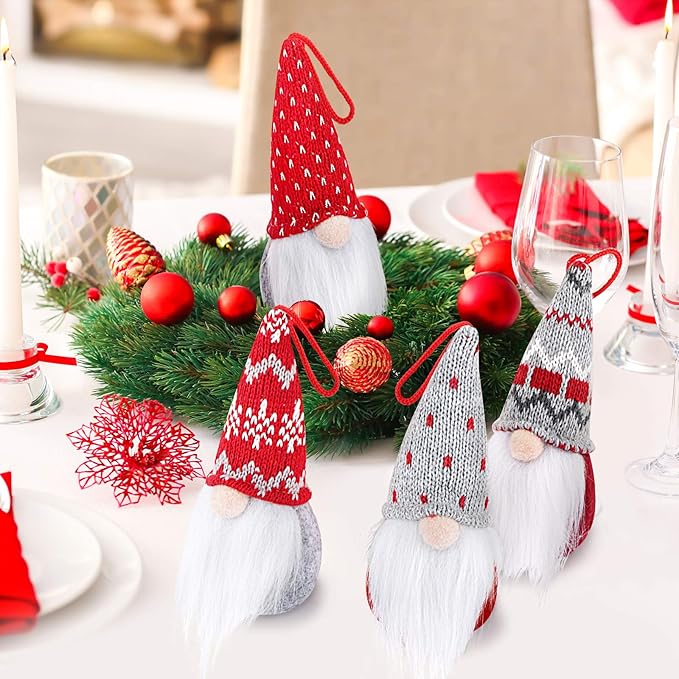 D-FantiX Gnome Christmas Ornaments Set of 4, Handmade Swedish Tomte Gnomes Plush Scandinavian Santa Elf Table Ornaments Christmas Tree Hanging Decoration Home Decor 2025