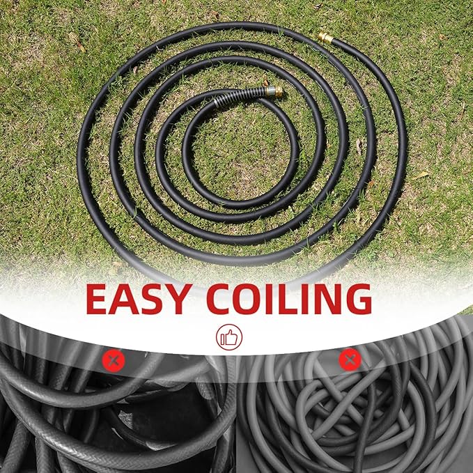 WiseFlow Garden Hose 150FT x 3/4, Heavy Duty Rubber Hose, Water Hose with Five Layered Braiding, Male Female Fittings, 1000PSI Burst, 300PSI Working (Black)