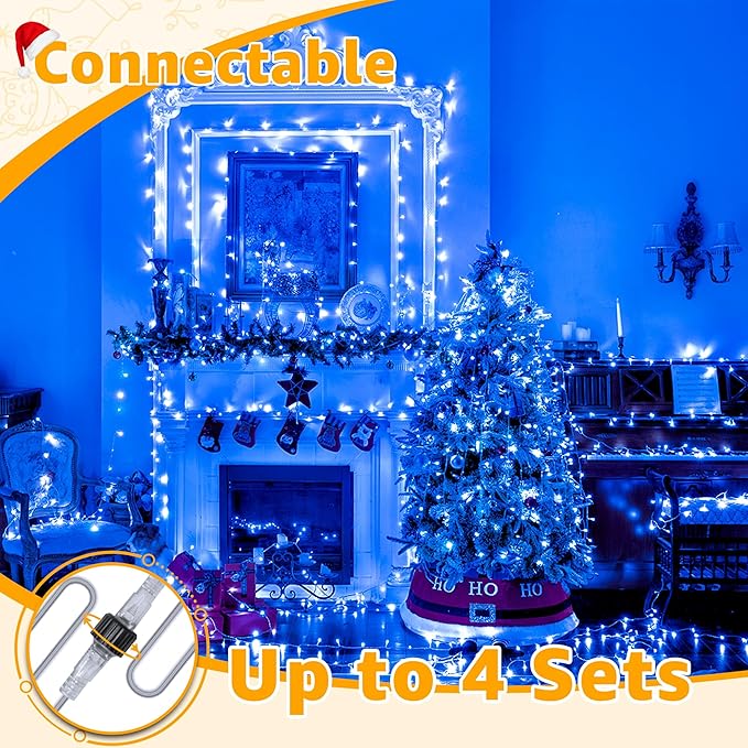 Ollny RGB Christmas Lights 100 LEDs 33 FT Clear Wire, 130 Modes Color Changing Connectable Christmas Tree Lights with Remote, Timer & Waterproof, Outdoor Xmas String Light for House Decorations