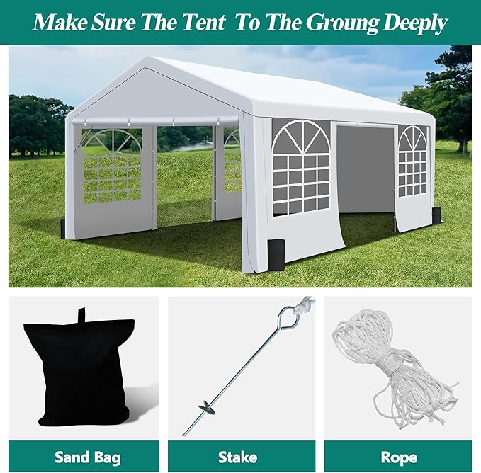 GARTOO 13' x 20' Canopy Party Tent & Carport - Heavy Duty Outdoor Wedding Gazebo with 4 Sand Bags, Event Shelter Canopy for Outdoor Event, Wedding, Birthday Party