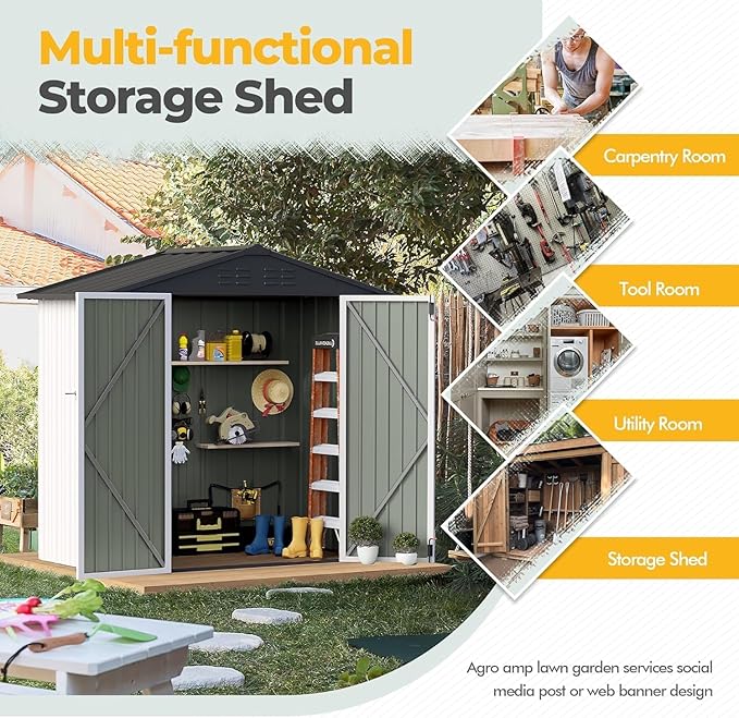 Furniwell 6x4 FT Outdoor Storage Shed, Metal Garden Sheds Outdoor Storage House with Single Lockable Door for Backyard Patio Lawn, White