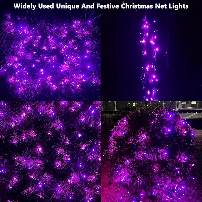 HISHINY Halloween Lights Outdoor,144LED 6ftx6ft Purple Net Lights with Connectable, Waterproof,UL Certified and Durable Black Wire Design for Bushes,Trees, Outdoor Indoor Party Decorations