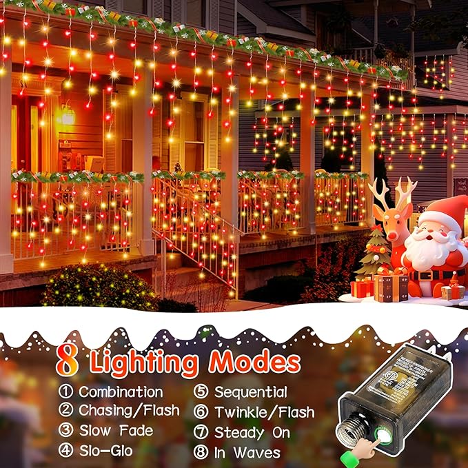33FT Christmas Lights Outdoor, 400 LED Outdoor String Lights Waterproof Plug in with 8 Modes & Timer, Christmas String Lights for Tree Party, Garden, Holiday Decorations（Red+Warm White）