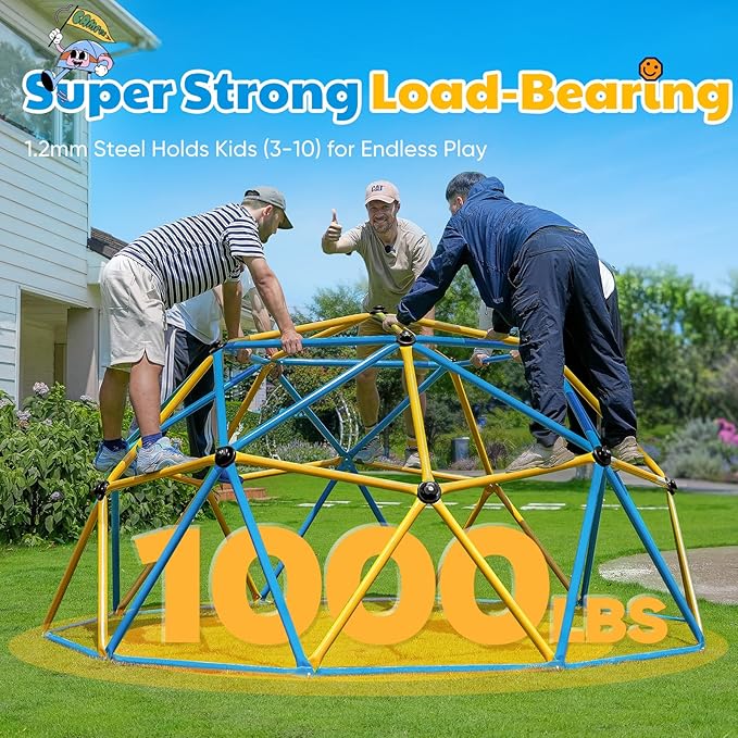 Zupapa New Upgraded Outdoor Geometric Dome Climber with Tent, 1000LBS Weight Capability, 3D Assembly Video, Suitable for 1-6 Kids Climbing Frame (Blue+Yellow, 10FT)