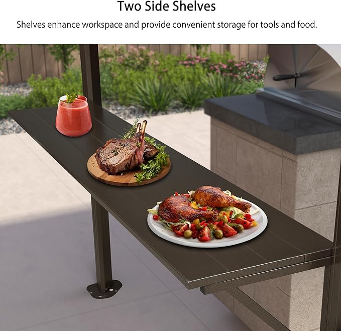 PURPLE LEAF 6.5' X 10' Hardtop Grill Gazebo for Patio Permanent Metal Roof with 2 Side Shelves Deck Yard Tent Aluminum Garden Outside Sun Shade Outdoor BBQ Canopy