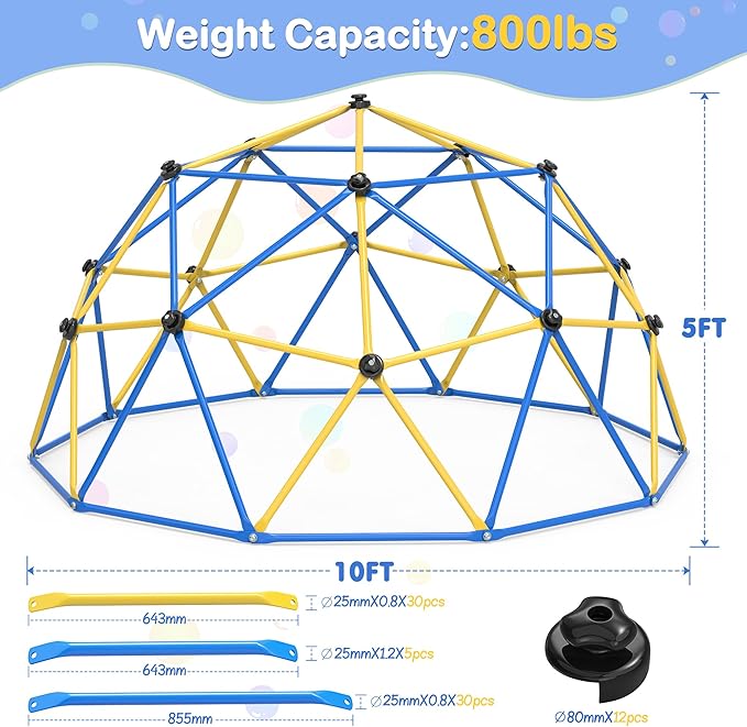 Climbing Dome, 10FT Geometric Dome Climber Jungle Gym Playground Backyard for Kids, 2025 Upgraded Model Indoor Outdoor Toddler Play Equipment, Safety Certified, Easy Assembly