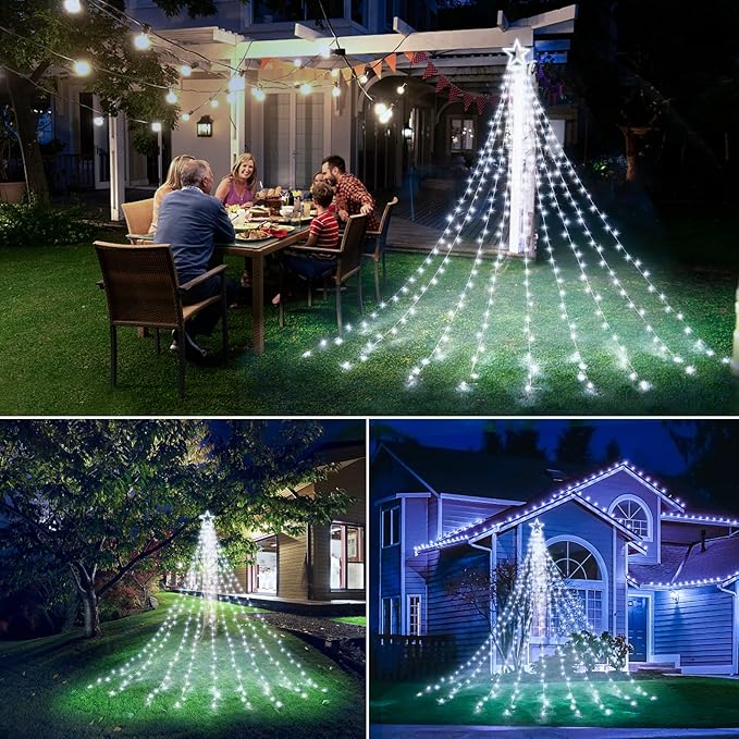 Decute Christmas Decorations Outdoor String Lights 8 Modes and Timer with Remote, Waterproof 320 LED Christmas Tree Lights Star Lights for Yard Garden Backyard Wedding Holiday Decor Cool White
