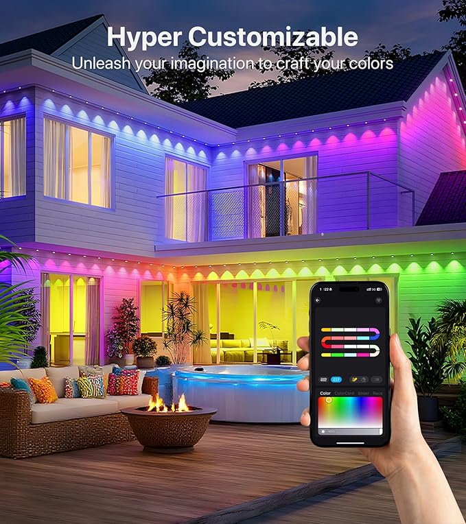 Permanent Outdoor Lights, 50FT RGB+IC LED Lights with Smart APP & Remote Control, 72 Scene Modes, Waterproof IP65 for Holiday, Christmas, Yard Decorations(Extension Cord Not Included)