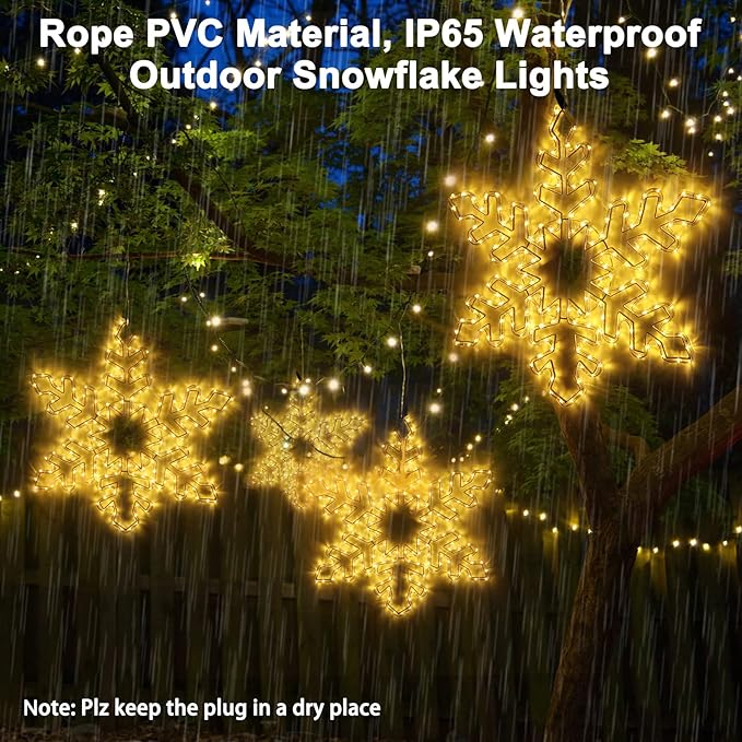 DBFAIRY 27" Christmas Big Snowflake Hanging Lights Outdoor Christmas Lights Plug in Window Snowflake Sculpture Light with Long 16.8ft Leading Cable for New Year Wall Window Porch Decor