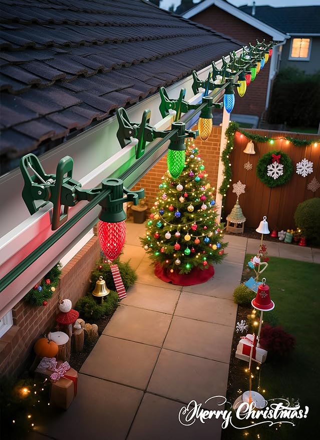 C7 C9 Christmas Lights Spring Clips, 150 Count Holiday Lights Quick Spring Clips, Shatterproof Shingle and Gutter Clips for E12, E17Socket, Rope Lights Roofline Fence Railing Mantel Christmas Trees