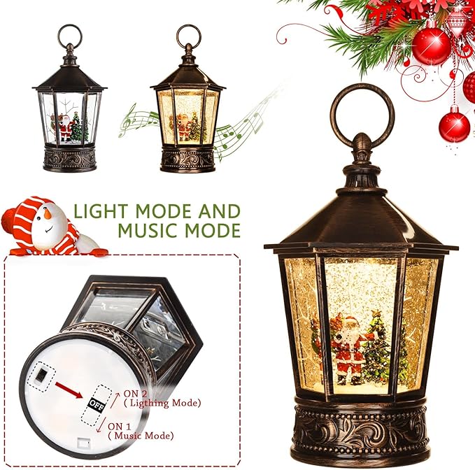 Snow Globe Lighted Christmas Decorations, Santa Claus Musical Christmas Snow Globe Lantern with Timer, Christmas Holiday Party Gifts and Decorations