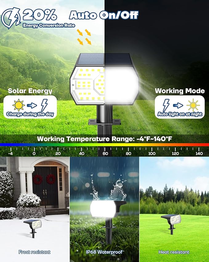 Kaxiida Solar Lights Outdoor Waterproof IP68, 3 Lighting Models Solar Powered Spot Lights Outdoor, 56LED Solar Light Dusk to Dawn for Yard Patio Garden Pathway Landscape Lighting (White, 10 Pack)