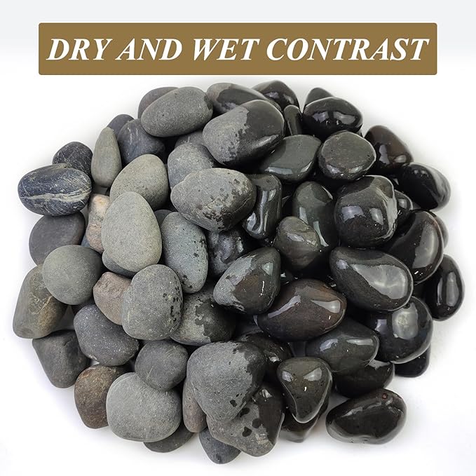 5 lbs Black Stones Pebbles for Planters, 2-3 Inch Natural Decorative Black River Rocks for Outdoor Landscaping, Aquarium, Garden, Walkways, Fountain and Painting Rocks