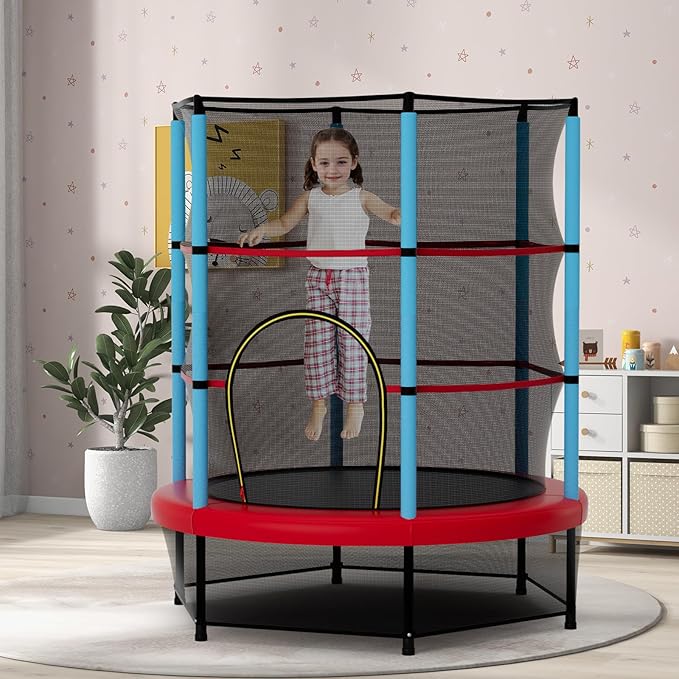 Goplus 55¡± Trampoline for Kids, ASTM Approved Toddler Trampoline w/Enclosure Safety Net, Bouncy Jumping Mat, Seamless Design, Indoor Outdoor Mini Recreational Rebounder for Boys Girls