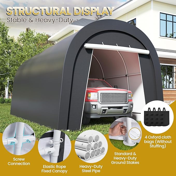 Wisteria Lane Heavy Duty Carport with 4 Cloth Bags, All-Weather Car Canopy with 2 Roll-up Doors, Portable Garage Storage Shelter Shed for Cars, Truck, or Garden Tools, 10' x 20'