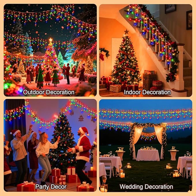 66 Ft Ice Lights for Outside, 640 LED Christmas Lights Outdoor Plug in, Christmas String Lights with 8 Modes & Timer for Holiday, Party, Wedding, House, Patio, Outdoor Decor(Multicolor)