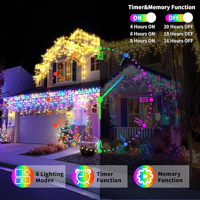Solar Icicle Lights for Outside 66+16Ft 660LED Christmas Lights Outdoor Decorations Dual Color Changing Connectable Rechargeable Dimmable Remote Twinkle Fairy String Lights for Xmas Eaves House Roof