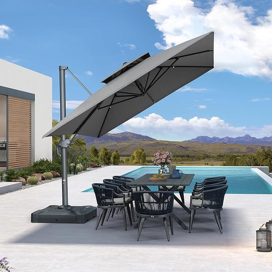 PURPLE LEAF 10' X 13' Double Top Cantilever Patio Umbrella Deluxe Large Outdoor Umbrella Rectangle Offset Umbrella with Fade Resistance for Garden Deck Pool Patio, Mist Grey