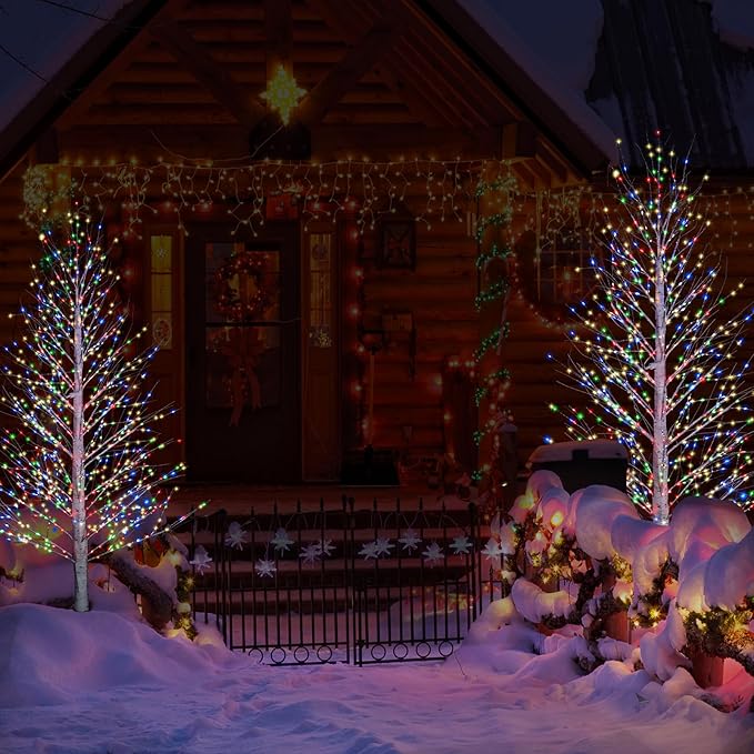 6FT 696LED Christmas Birch Tree Multicolor Lights with Twinkle, Twinkling or Steady Function for Selected, Birch Tree with Led Lights for Indoor Outdoor Home Party Decorations