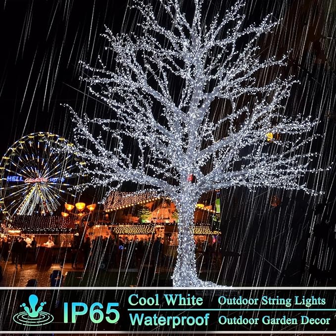 OZS 6 Pack 480LED Solar Christmas String Lights Outdoor, Waterproof 8 Modes Solar Tree Light, Green Wire Christmas Lights Outdoor for Garden, Party, Wedding, Christmas Decorations (Cool White)