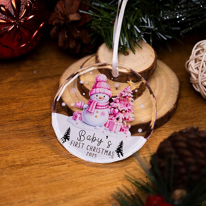 Baby Girl First Christmas Glass Ornament 2025 – Baby’s First Holiday Keepsake, Infant Christmas Tree Decoration