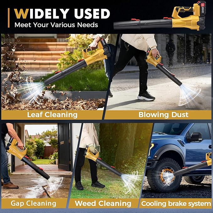 21V Cordless Leaf Blower with 2.6Ah Battery & Charger, 200MPH High-Velocity Electric Leaf Blower, 6-Speed Power Handheld Blower for Lawn Care, Grass Clippings, Pine Needles & Driveway, Yellow