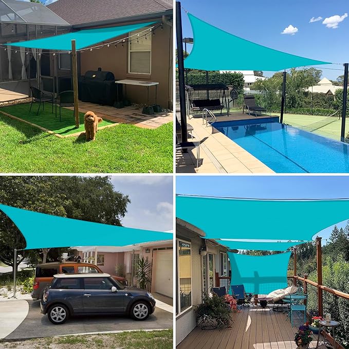 E&K Sunrise 9' x 19' Waterproof Sun Shade Sail Outdoor Rectangle Canopy Shade Cover UV Block for Pergola Patio Backyard Garden Deck (Turquoise)