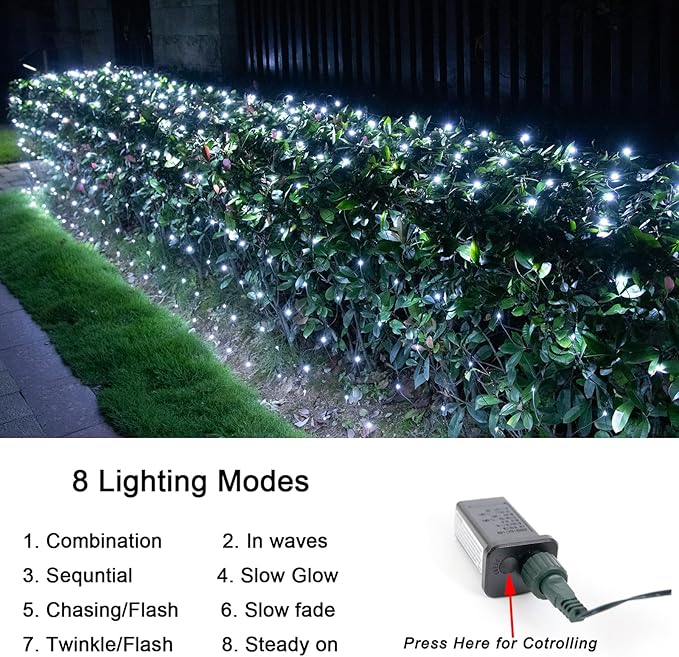 OYCBUZO 300LED White Net Lights, 14.8ft x 5ft Connectable Christmas Outdoor Mesh Lights with 8 Lighting Modes, Waterproof Fairy Lights Plug in for Bushed Xmas Tree Holiday Party Garden Decoration
