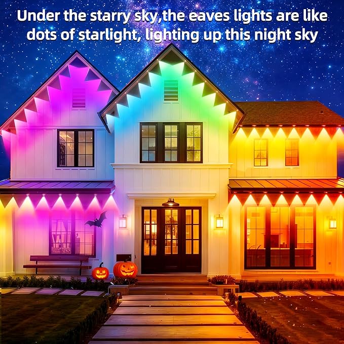 400ft Permanent Outdoor Light, RGB Smart Outdoor eave Lights with APP & Remote Control,timed Music synchronisation IP67 Waterproof LED eave Light,Suitable for Party,Halloween,Christmas,Rooftop,Garden