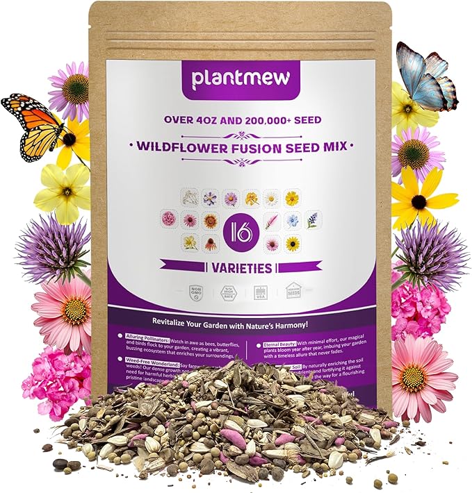 200,000+ Wildflower Seeds [4oz] 16 Variety Perennial Mix - Non-GMO, USA-Sourced Heirloom Seeds for Pollinator Gardens | Attracts Bees/Birds/Butterflies | High Germination Rate for Indoor & Outdoor