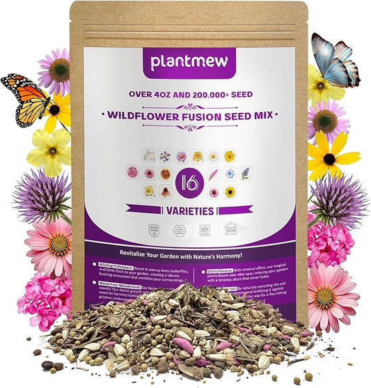 200,000+ Wildflower Seeds [4oz] 16 Variety Perennial Mix - Non-GMO, USA-Sourced Heirloom Seeds for Pollinator Gardens | Attracts Bees/Birds/Butterflies | High Germination Rate for Indoor & Outdoor