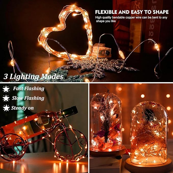 AIKEI 12 Pack LED Fairy Lights Battery Operated, Halloween String Lights Waterproof 7 Feet 20 Led Firefly Starry Lamps for Wedding Party Bedroom Garden Christmas Decoration, Orange
