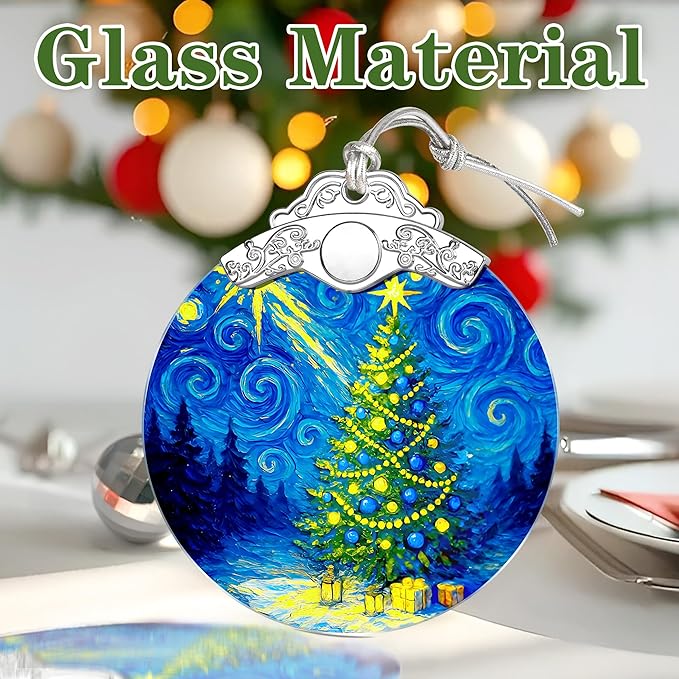 Starry Night Stained Glass Ornament, Christmas Ornaments – Christmas Tree Ornament, Holiday Decor, Xmas Stocking Stuffers, Gift Idea, Gifts for Art Lover, Coworker, Friend, and Family - Xmas Tree