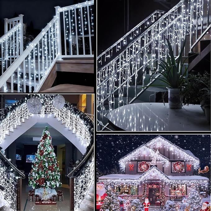 320LED Solar Christmas Lights Outdoor Waterproof Christmas Decorations Lights 29.5ft 60 Drops,8 Modes Solar Powered Rechargeable Fairy Lights for Party, Holiday,Wedding Decorations (Cool White)