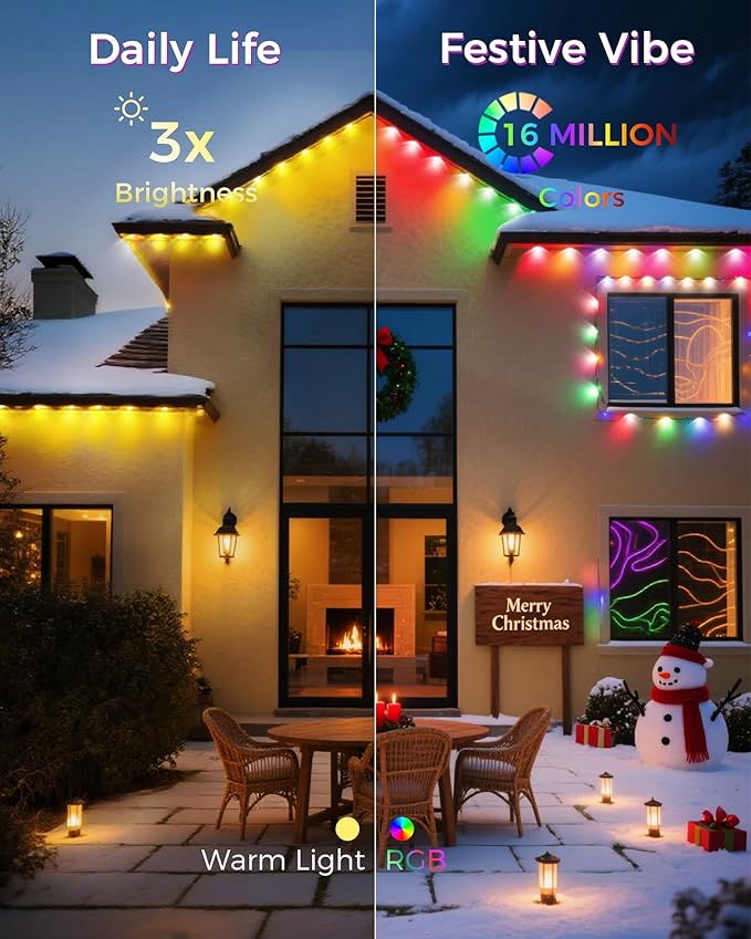 Permanent Outdoor Lights for House, 200ft Smart RGB LED Outdoor Christmas Lights with App/Remote Control, IP67 Waterproof Lighting with Multi Scene Modes for Daily, Party, Holiday, Garden Decor