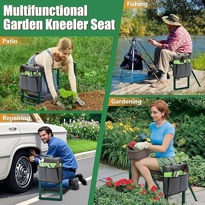 seasky Foldable Garden Kneeler and Seat, Anti-Tipping Gardening Bench Widened Thick Soft Kneeling Pad£¬Heavy Duty Gardening Stool with Garden Tool Bag, Gardening Gift for Women(Without Gloves)