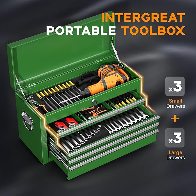 INTERGREAT 8-Drawers Rolling Tool Chest, Assembled Tool Chest with Wheels, Detachable Top Tool Box, Tool Cabinet for Repair Room,Warehouse, Rolling Tool Box with Hooks,Tray Divider,Liners(Green)