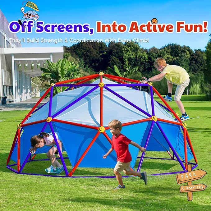 Zupapa New Upgraded Outdoor Geometric Dome Climber with Tent, 1000LBS Weight Capability, 3D Assembly Video, Suitable for 1-6 Kids Climbing Frame (Purple+Orange, 10FT)