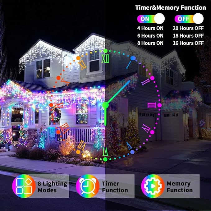 Solar Christmas Lights Outdoor, 66+16Ft 660LED Multicolor & Cool White Dual Color Changing Icicle Lights 2400mAH Connectable Rechargeable Dimmable Remote 8 Modes for Xmas House Roof Holiday Party