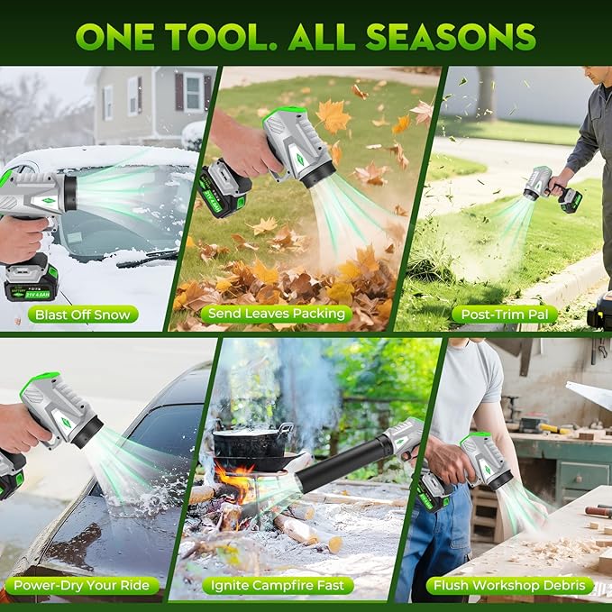 Leaf Blower Cordless with Battery and Charger,1000,000 RPM, 395CFM 1000G Power, Lightweight Handheld Design, Extended Nozzle,Blower for Patio Cleaning,Car Blowing Water, Blowing Leaves and Dust