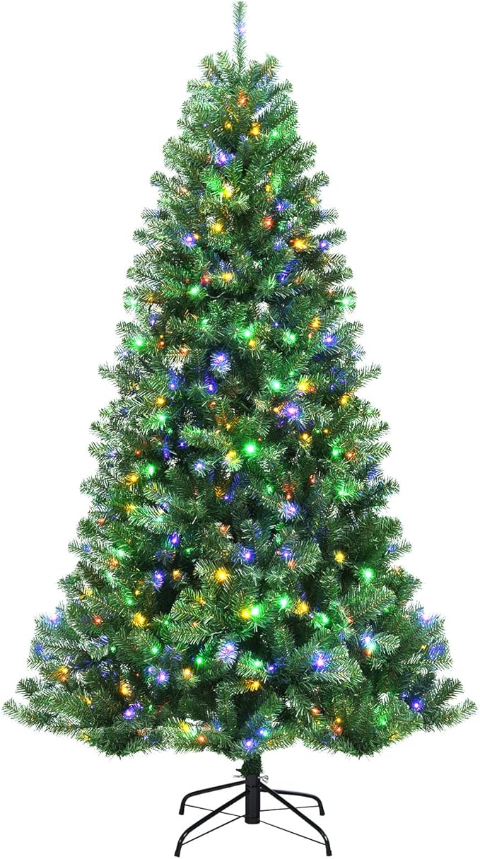 GOFLAME 7ft Artificial Christmas Tree, Pre-lit Xmas Tree 9 Lighting Modes w/ 1181 PVC Branch Tips & 500 Color-Changing LED Lights, Holiday Festival Decoration Tree with Remote Control and Metal Stand