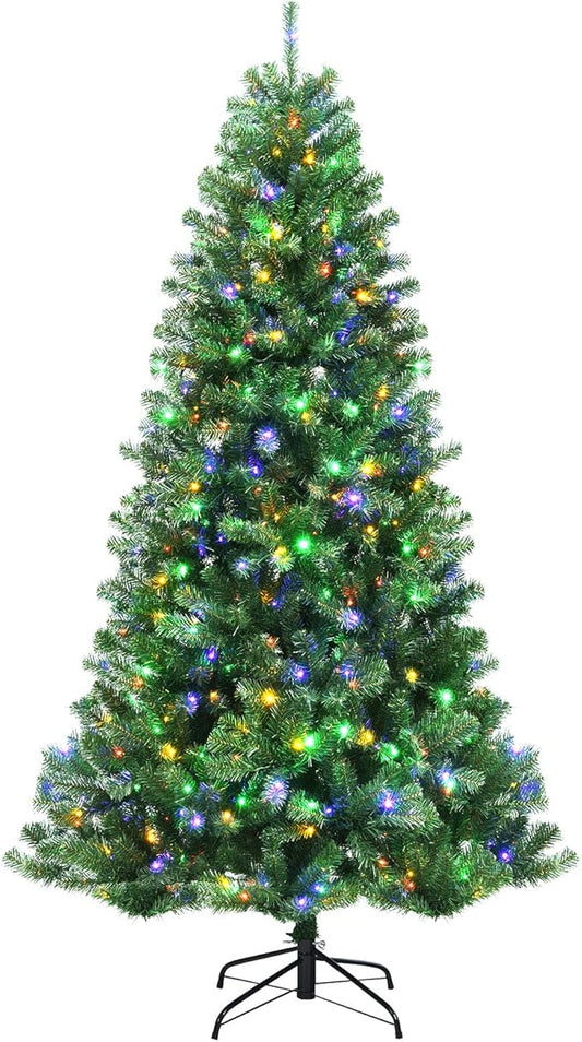 GOFLAME 7ft Artificial Christmas Tree, Pre-lit Xmas Tree 9 Lighting Modes w/ 1181 PVC Branch Tips & 500 Color-Changing LED Lights, Holiday Festival Decoration Tree with Remote Control and Metal Stand