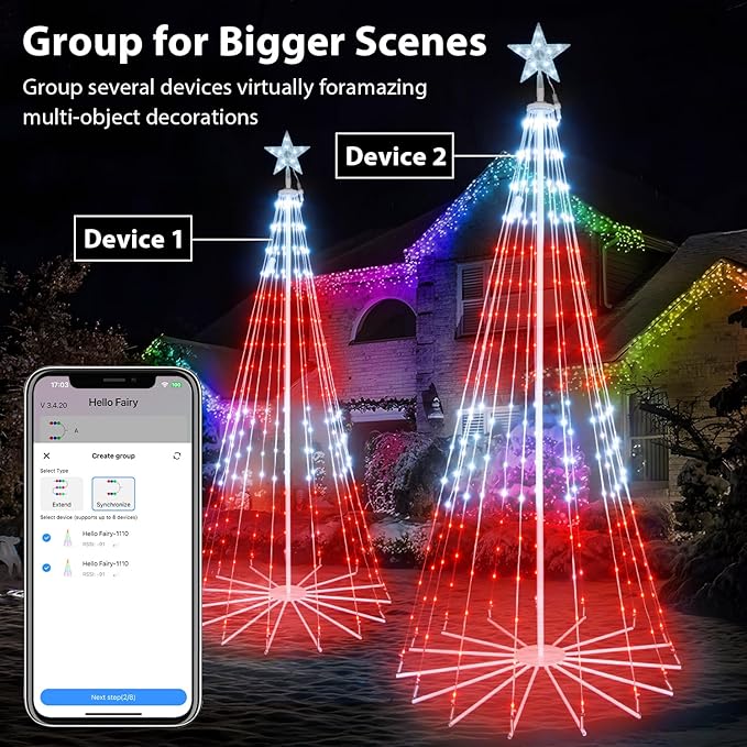 8 FT 340 LEDs Smart Outdoor Christmas Tree with App Control, IP65 Waterproof, 85+ Modes, Easy Setup Metal Frame Cone Tree for Yard, Christmas Party, Holiday Decorations