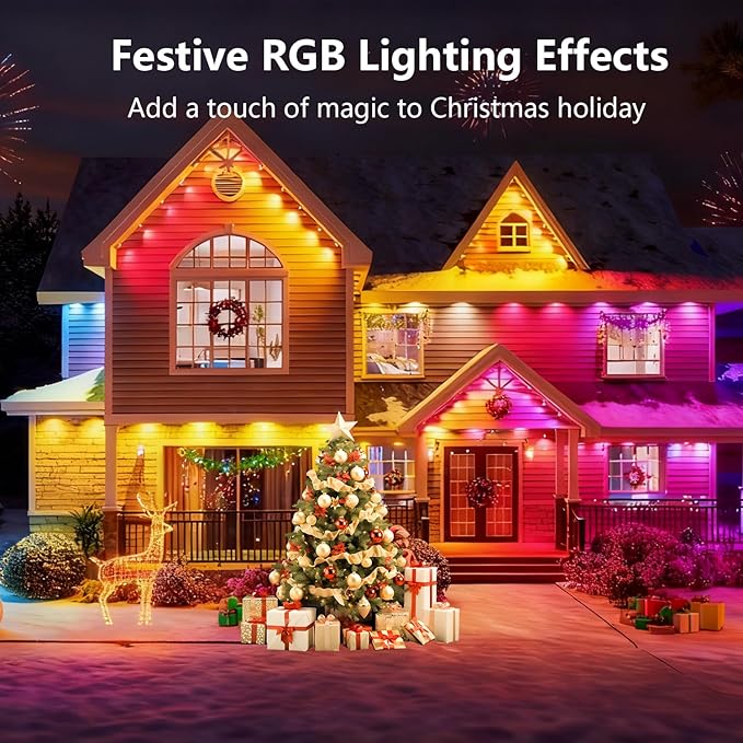 RGB Permanent Outdoor Lights, 200FT LED Eaves Lights with Smart App Remote Control, IP67 Waterproof, Music Sync, Timing Function for Christmas, Party, All Holiday Decorations